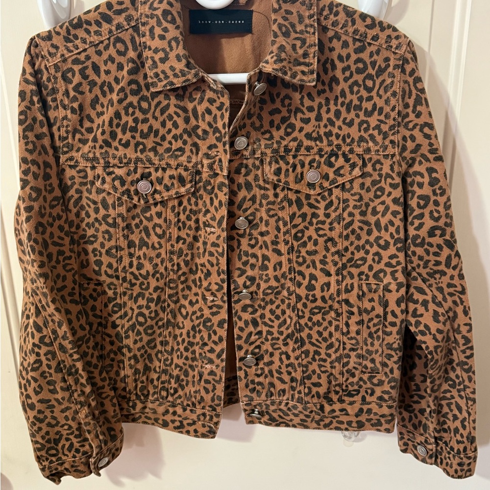 Leopard Print Denim Jacket- M